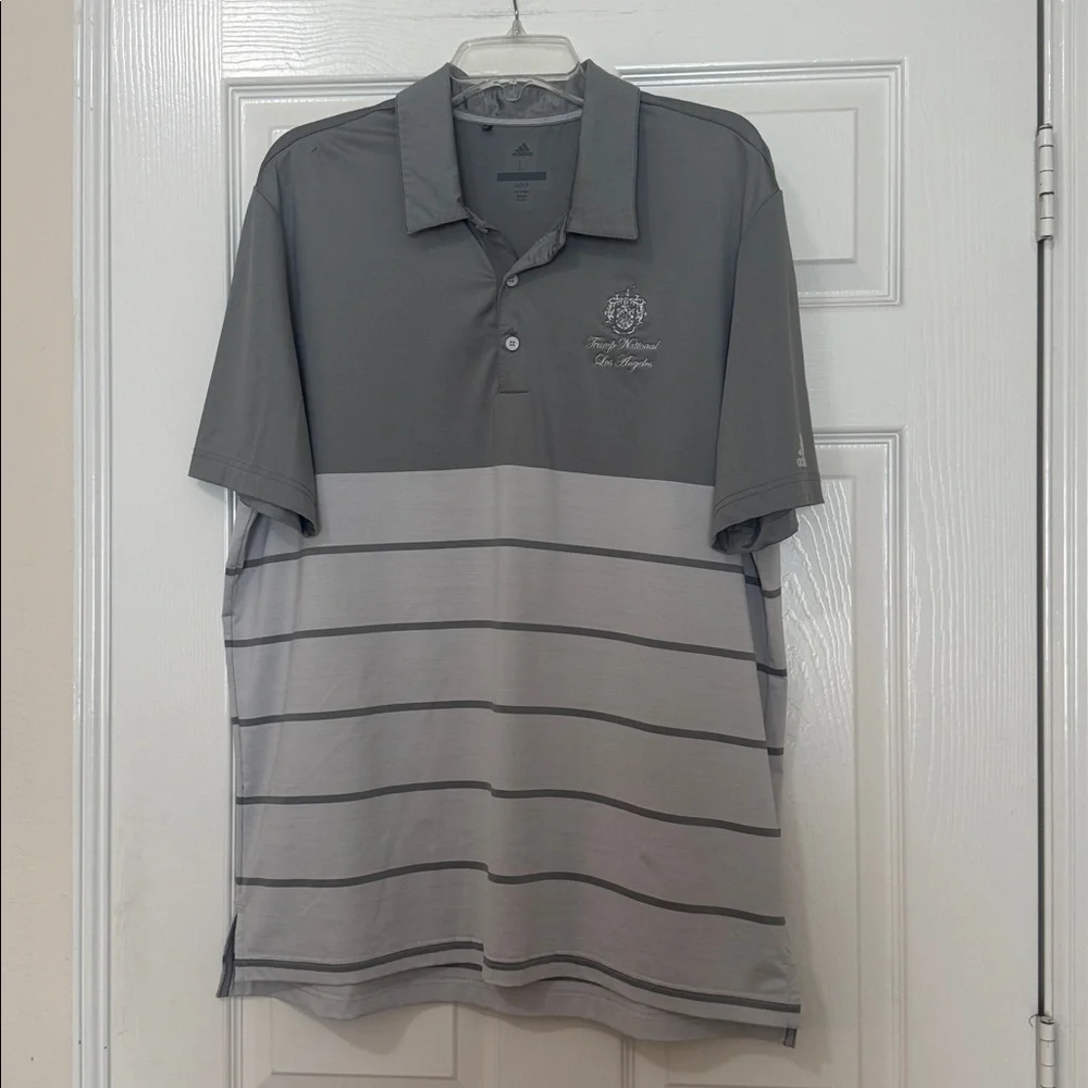Adidas Golf Polo Gray with Logo “Trump National Los Angeles” CA LIV Size L READ